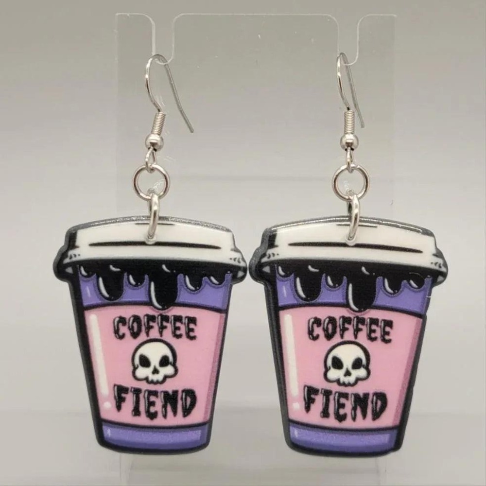 Coffee Fiend Skull Dangle Earrings - Gothic Jewelry